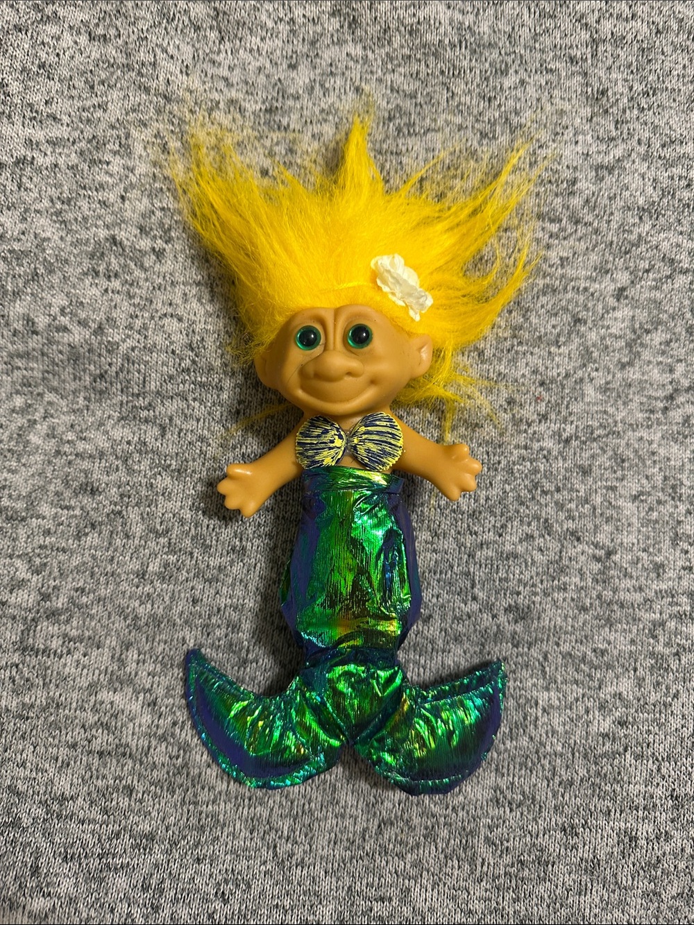 Russ Yellow-Haired Mermaid Troll Doll with Handmade Embellishments.